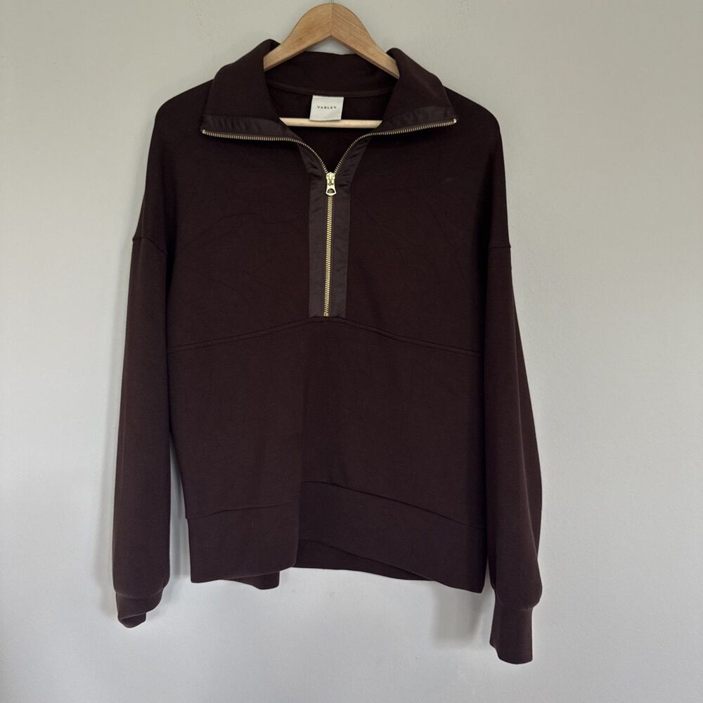 Varley Keller Chocolate Brown Half Zip Sweater Doublesoft, Size S